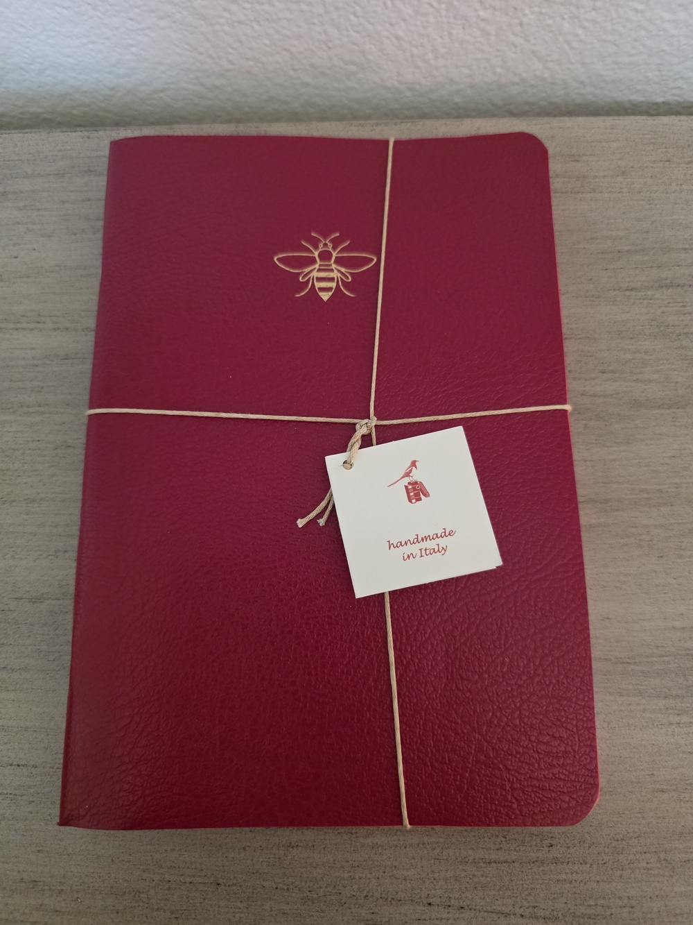 Handmade Red Leather Journal Bee Embossed